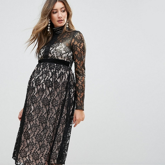 Little Mistress Maternity Allover Cutwork Lace Midi Dress - Picture 1 of 10